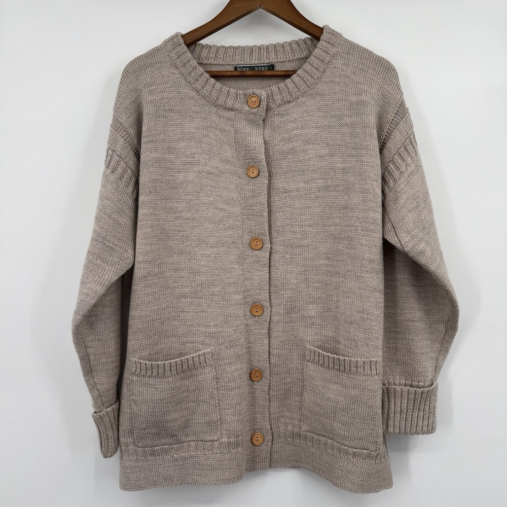 Woolovers Cardigan Sweater Womens Large‎ Chunky Patch Pocket Button Timeless